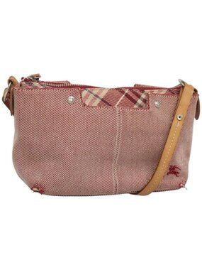 BURBERRY Nova Check Blue Label Shoulder Bag Canvas Red Silver